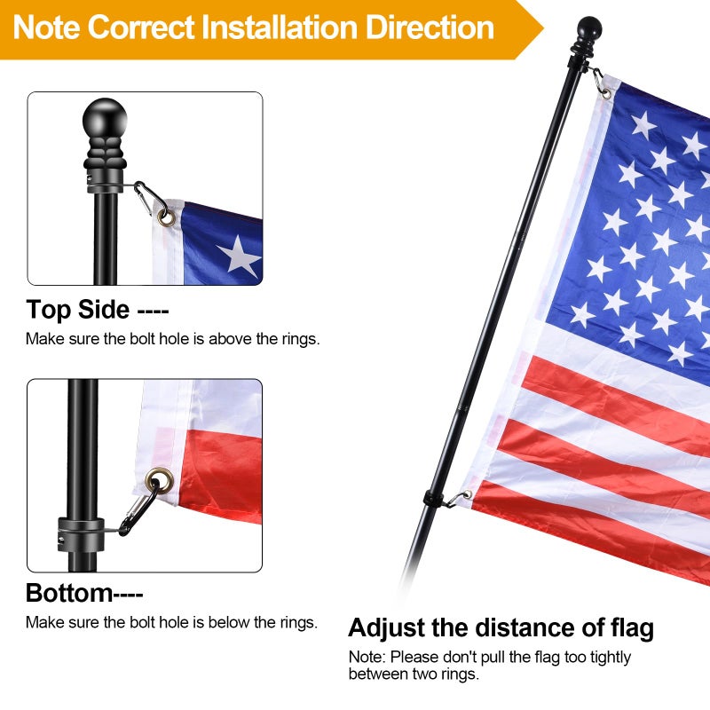 BONWIN Flag Pole Rings  1"" Spinning Flagpole Ring Clips  2 Pcs Aluminum Alloy & Steel 360 Rotating Anti Wrap Flag Mounting Rings with Snap Carabiners for 0.75-1.02 Inch Diamete Flagpole (F1  Black) - Image 5